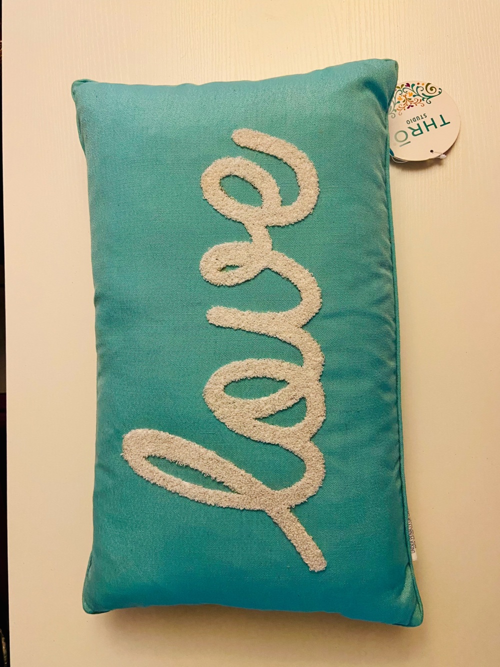 THRO brand accent pillow “love” Tiffany blue
